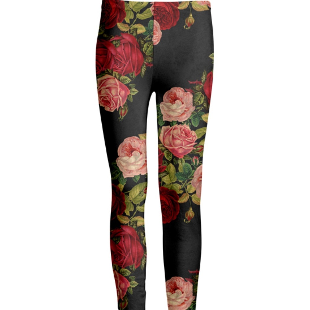 Gray & Pink Rose Print Leggings